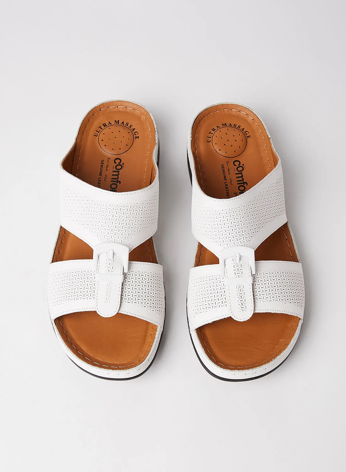 Comfort Plus Buckle Detail Leather Sandals White