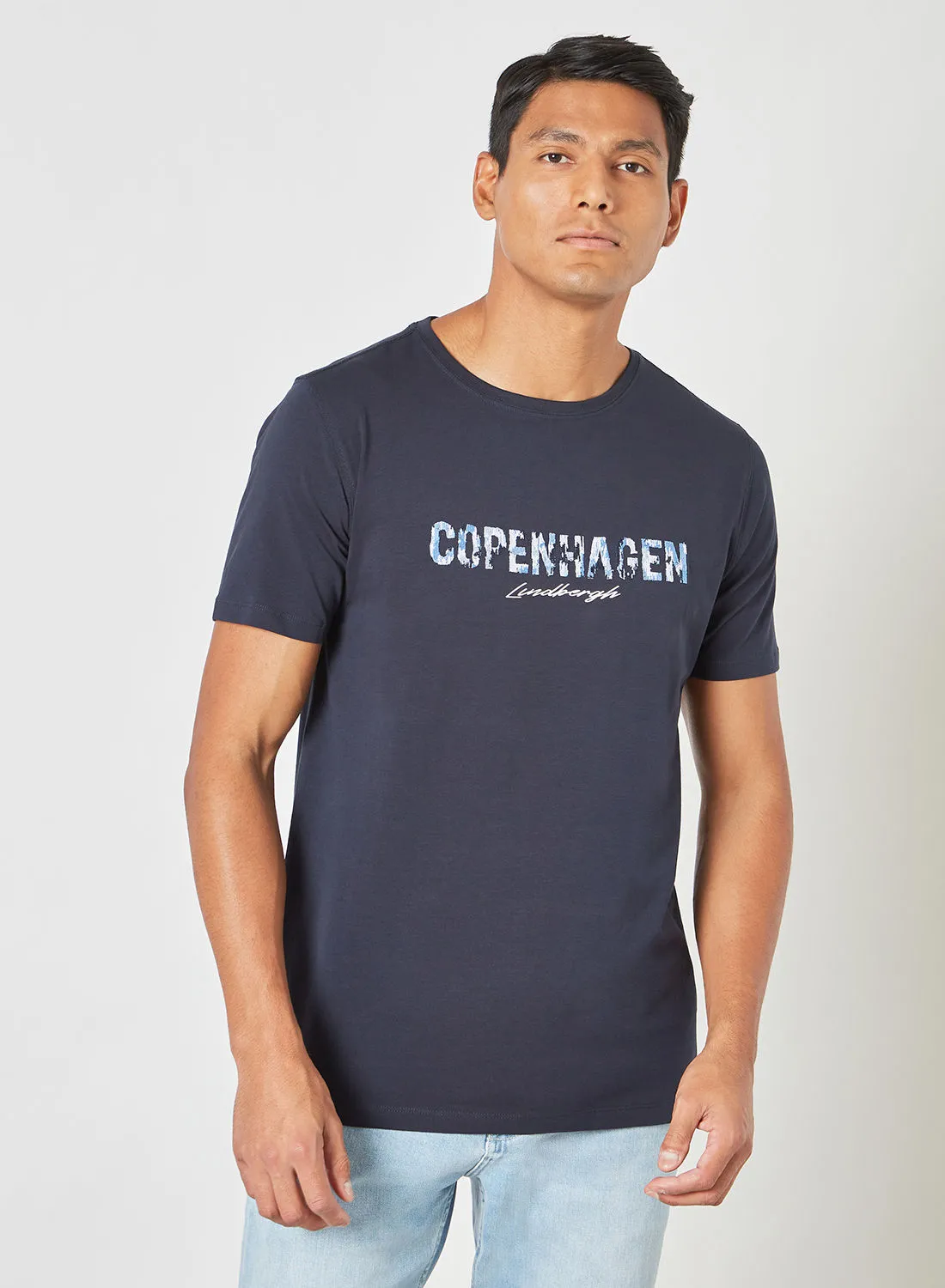 LINDBERGH Slogan Print T-Shirt Navy