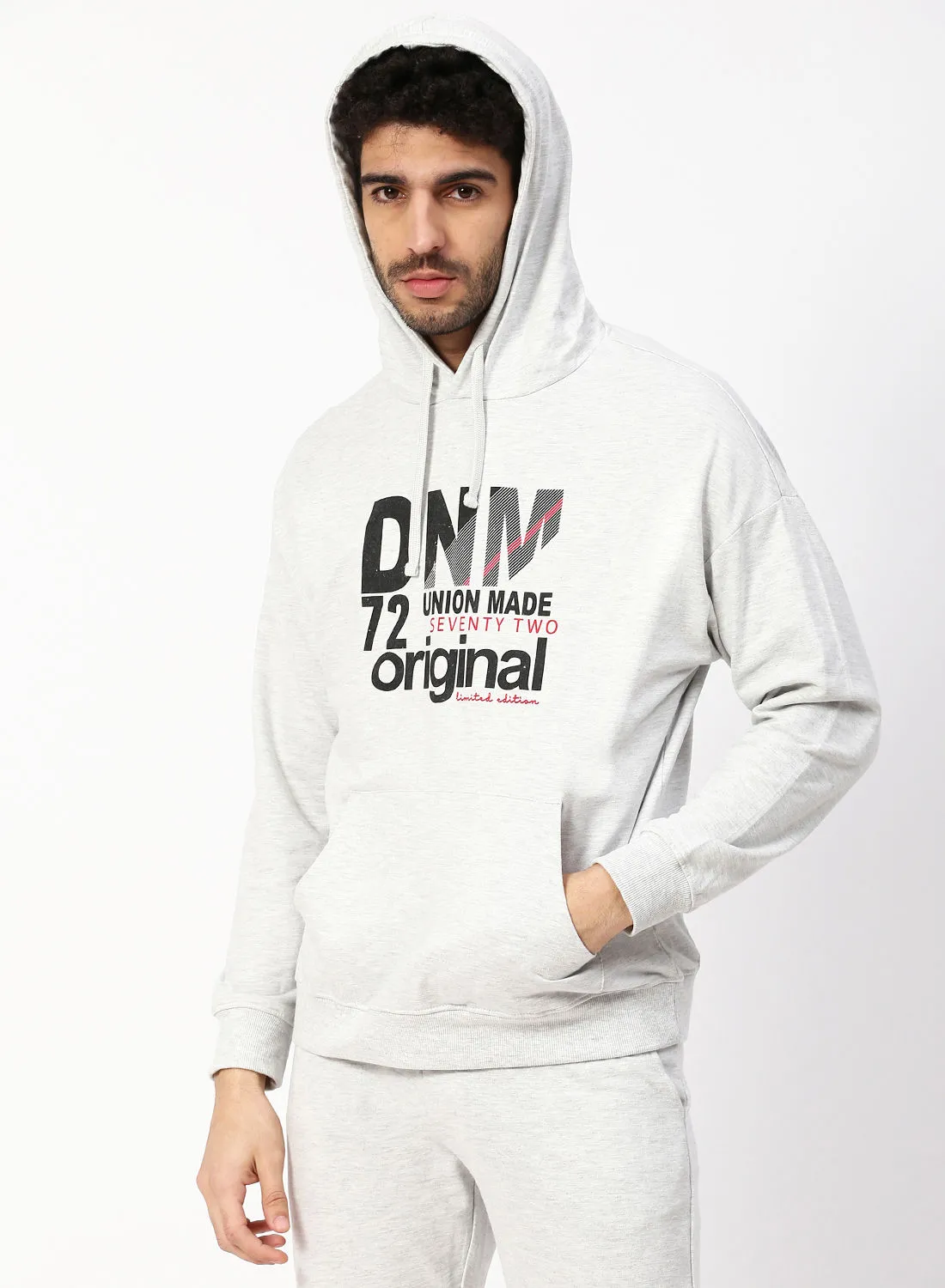 Noon East Men's Casual Comfortable Fit Printed Hoodie With Front Pockets And Long Sleeves Heather Grey