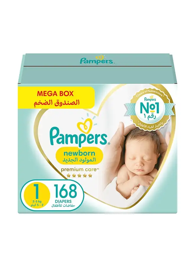 Pampers Premium Care Taped Diapers Size 1 Mega Box 168 Count
