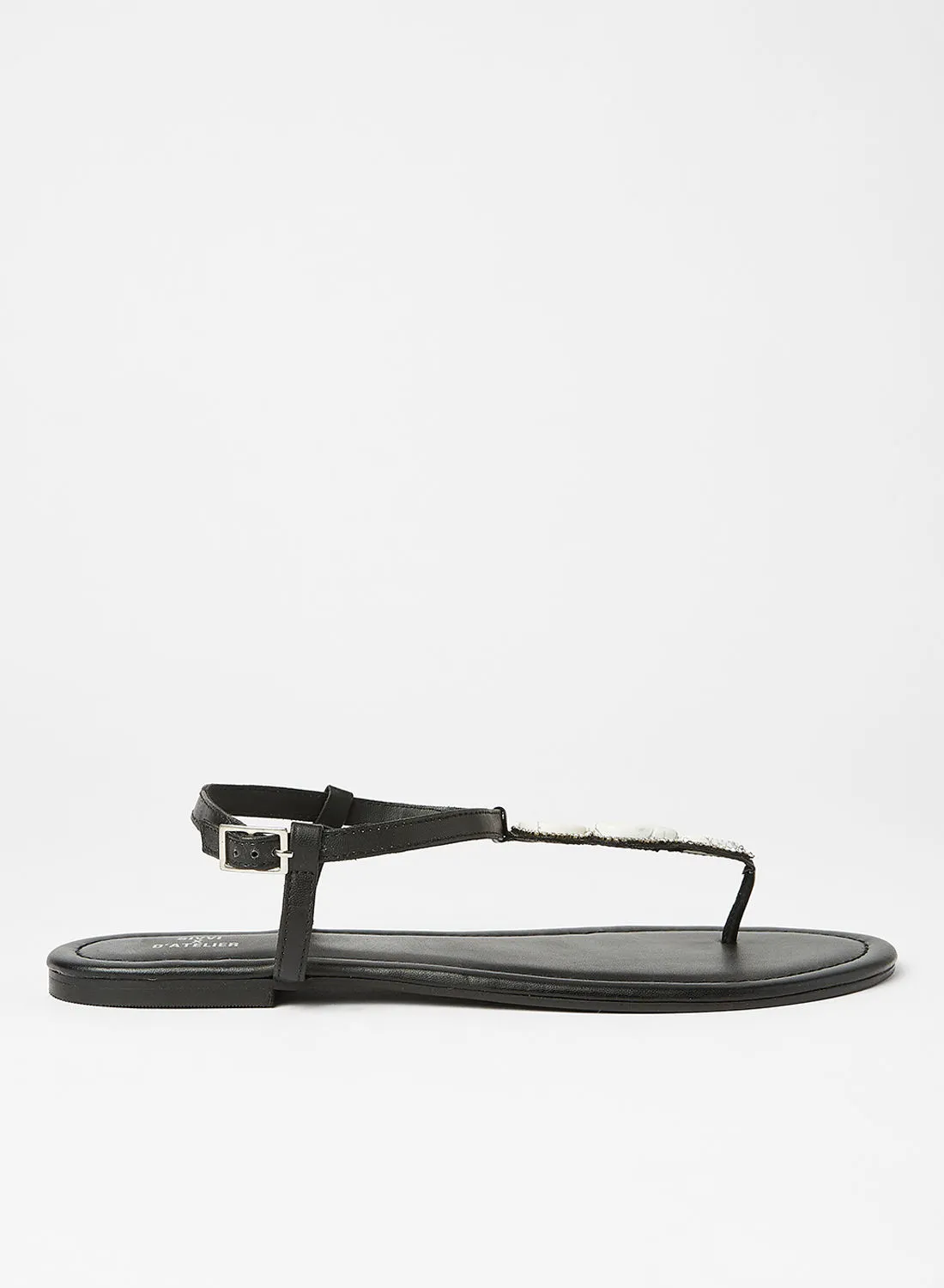 Sivvi x D'Atelier Stone Embellished Flat Sandals Black