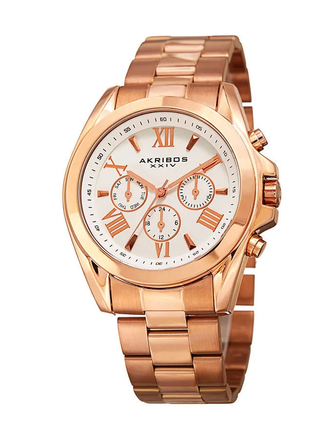 Akribos XXIV Rose Gold Tone Case on Rose Gold Tone Bracelet, White Dial with Rose Gold Tone Hands