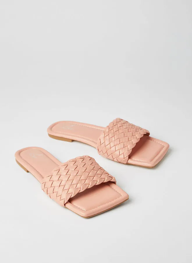 Jove Strap Detail Square Toe Slip-On Flat Sandals Nude Pink