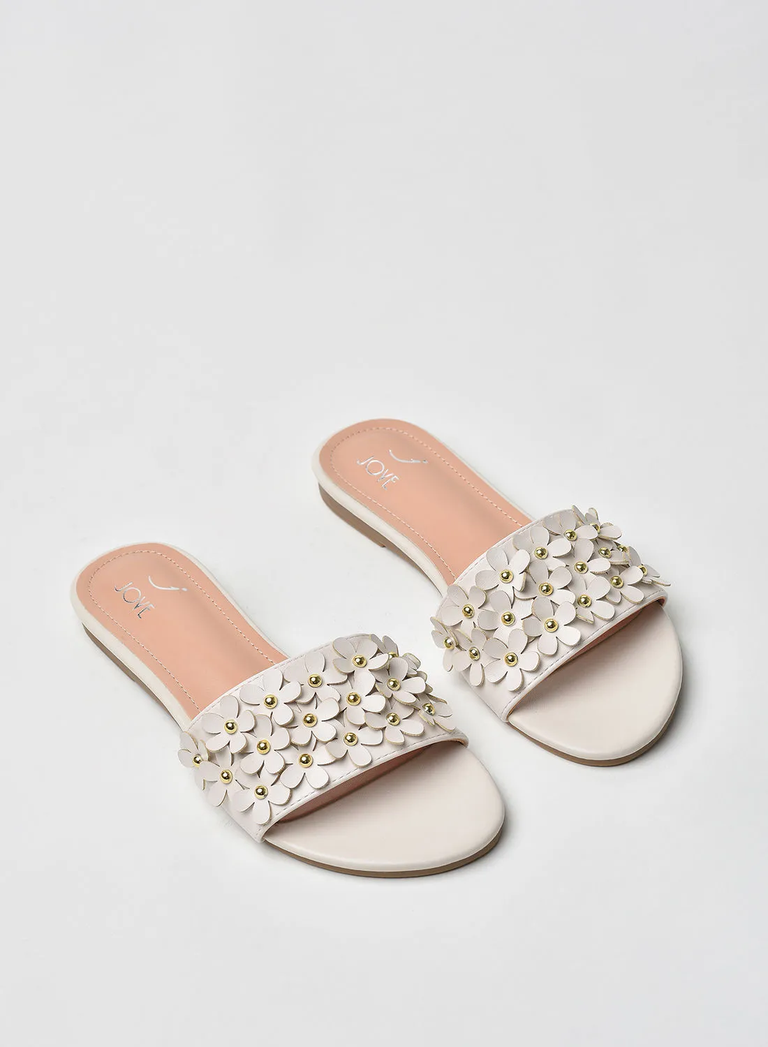 Jove Stylish Elegant Flat Sandals White