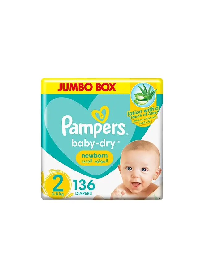 Pampers Aloe Vera Taped Diapers Size 2 Jumbo Box 136 Count