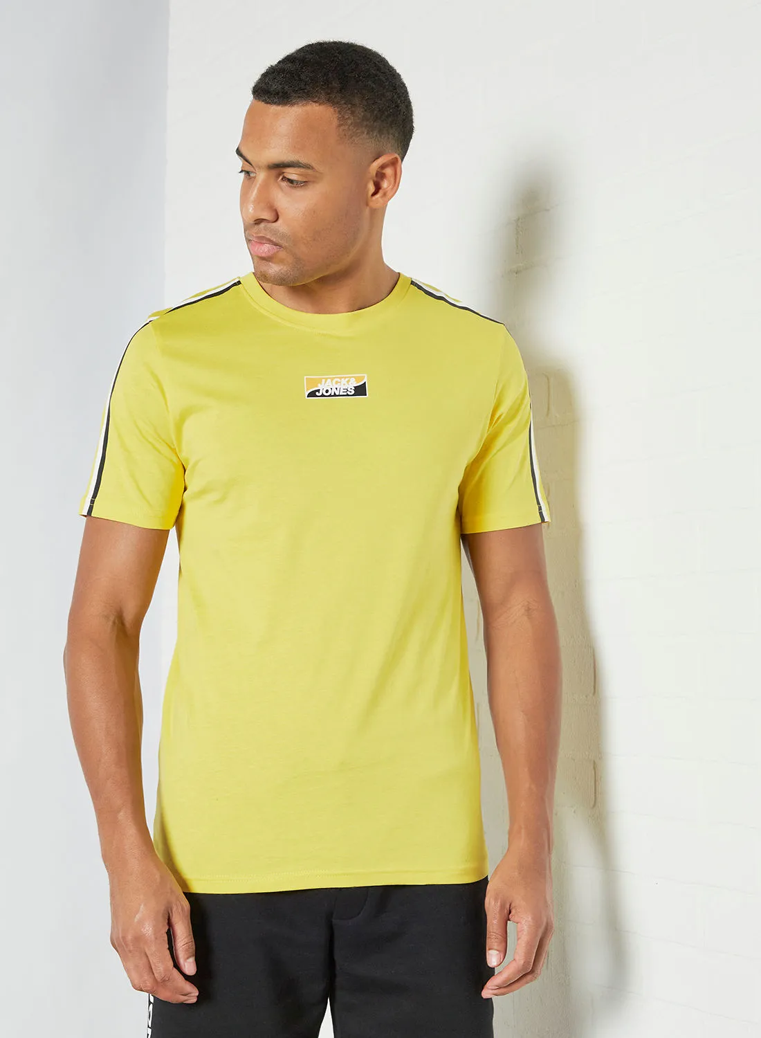 JACK & JONES Contrast Stripe Logo T-Shirt Yellow