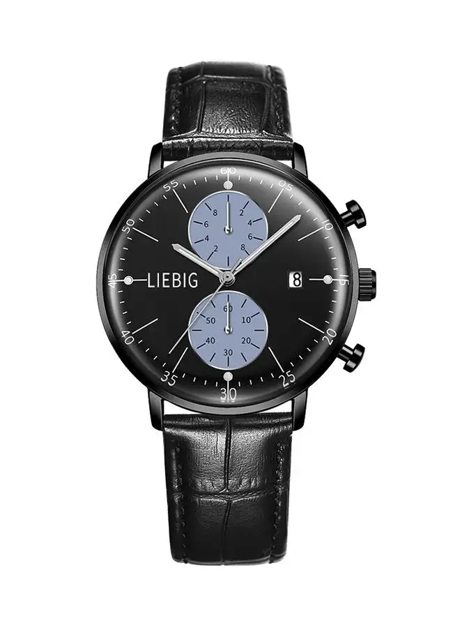 LIEBIG Analog Round Waterproof Wrist Watch With Leather Strap L2005BK