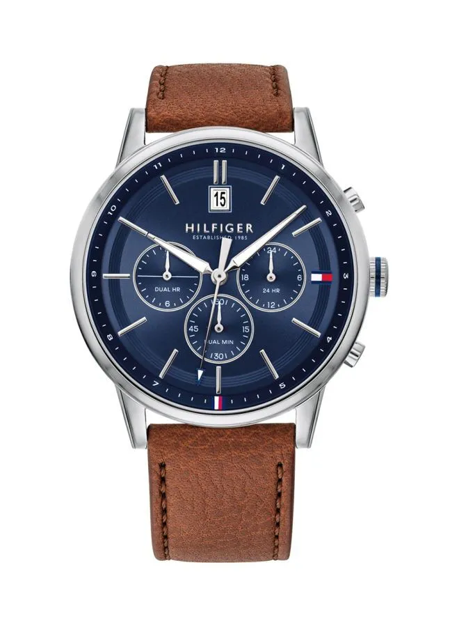 TOMMY HILFIGER Men's Kyle Round Shape Leather Band Chronograph Wrist Watch 44 mm - Brown - 1791629