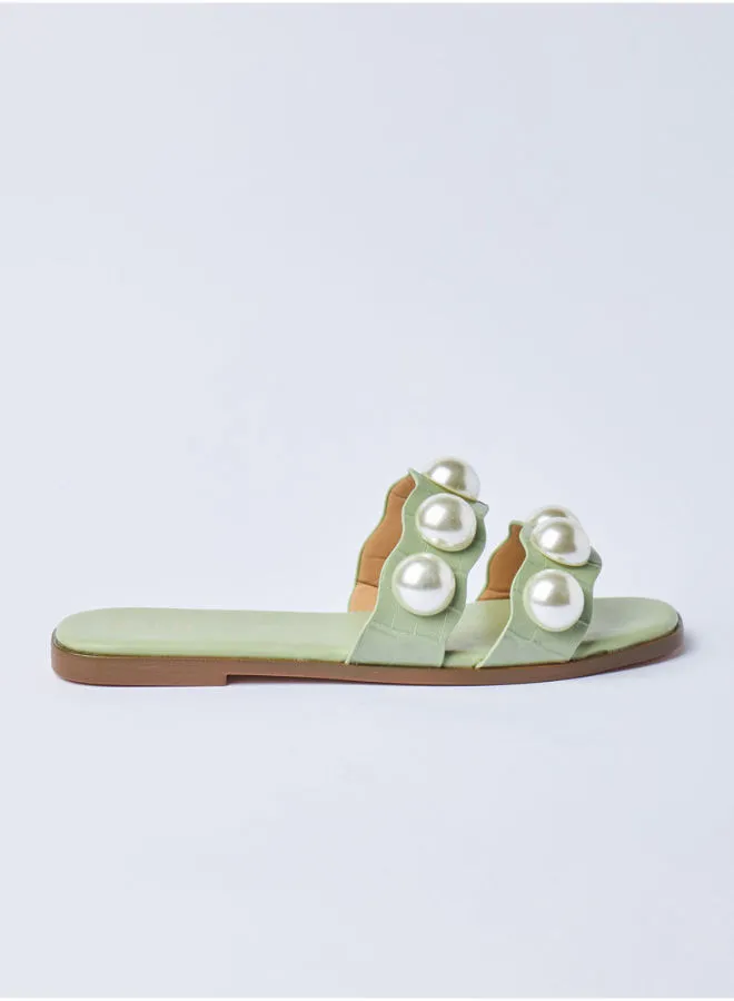 Aila Casual Slip-On Flat Sandals Green