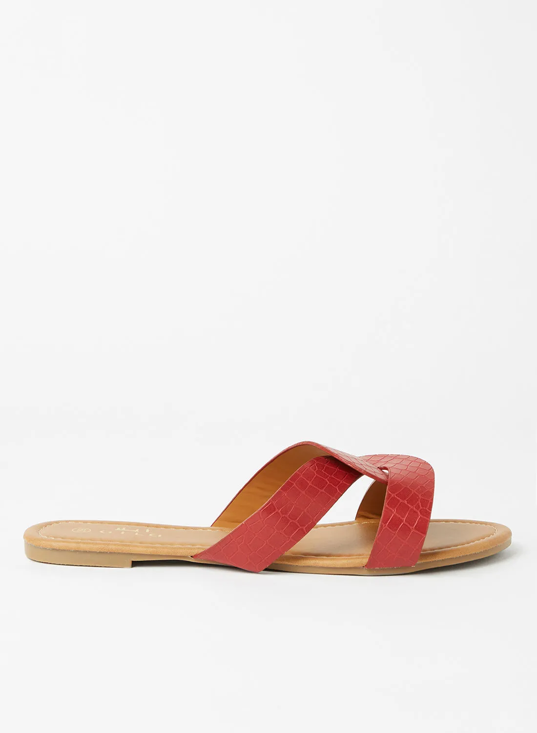 Aila Animal Skin Pattern Flat Sandals Red