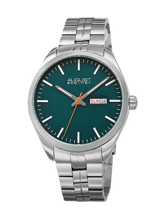 August Steiner Ion Plated Silver Tone Case on Silver Bracelet, with a Turquoise Dial and Silver Tone Hands