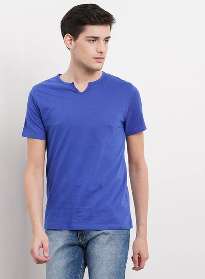 OFFROAD Casual Henley Neck T-Shirt Bright Blue