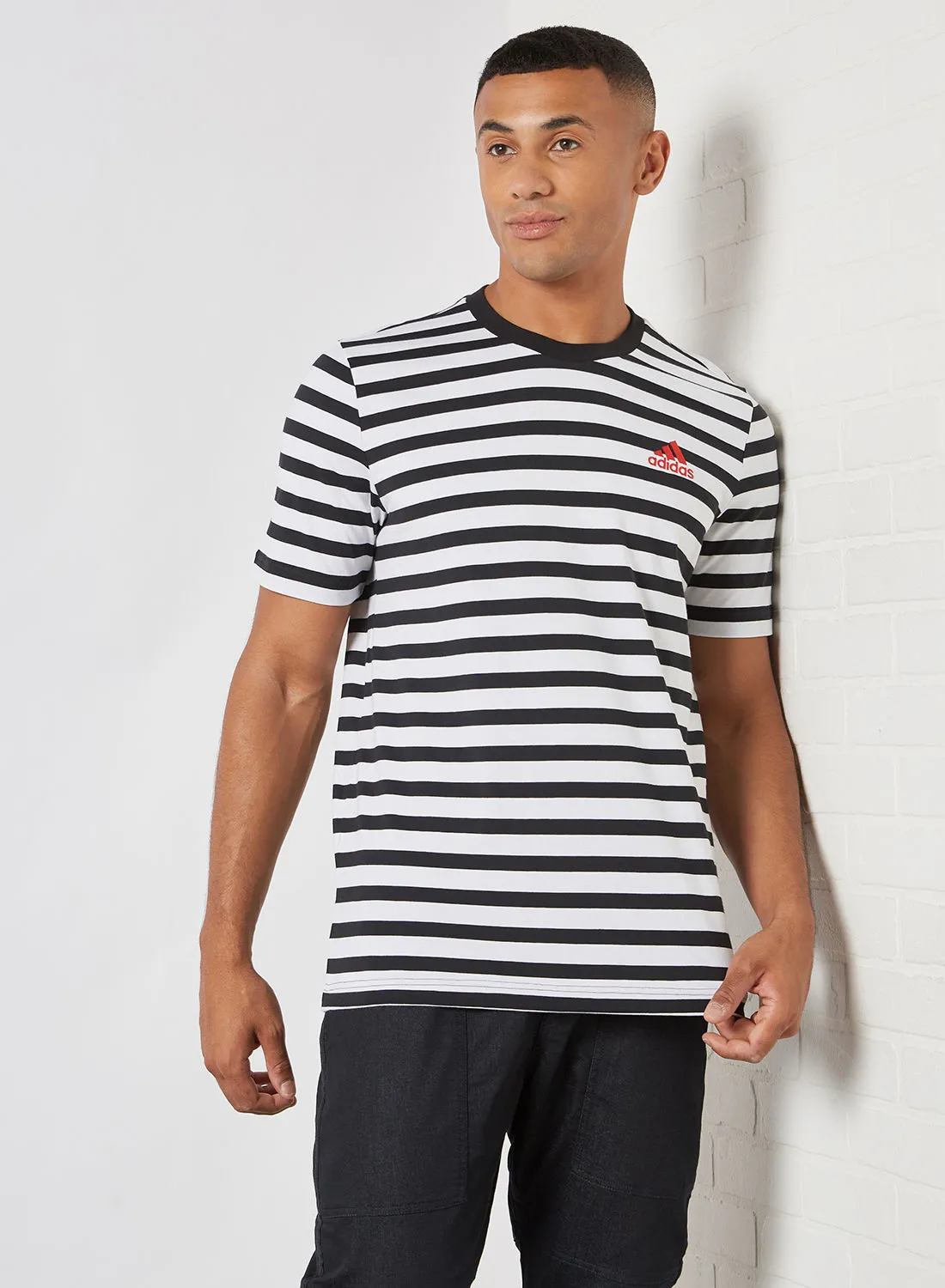 adidas Essentials Stripy T-Shirt Black/White