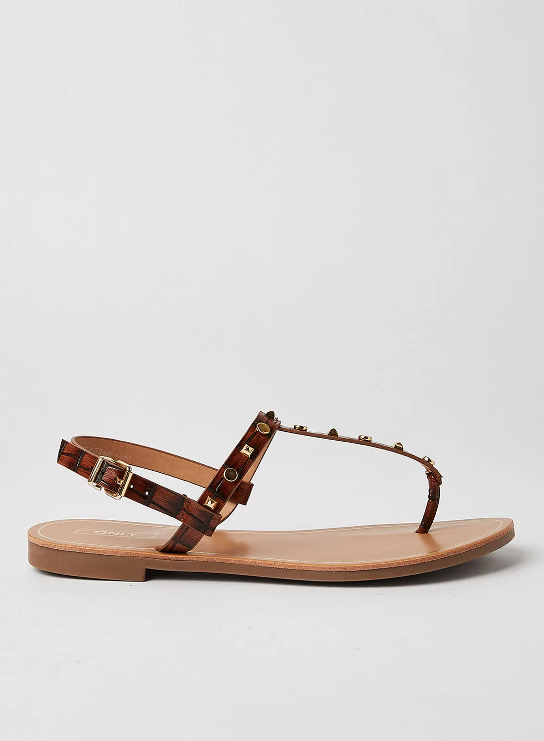 ONLY Embellished Strap Sandals Brown Stone