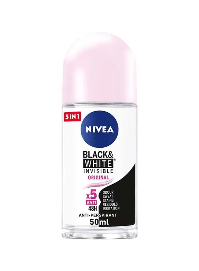 NIVEA Black And White Invisible Original, Antiperspirant For Women, Roll-On 50ml