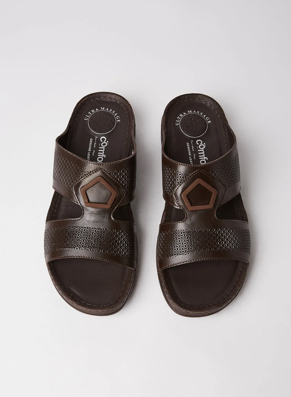 Comfort Plus Leather Flat Sandals Brown