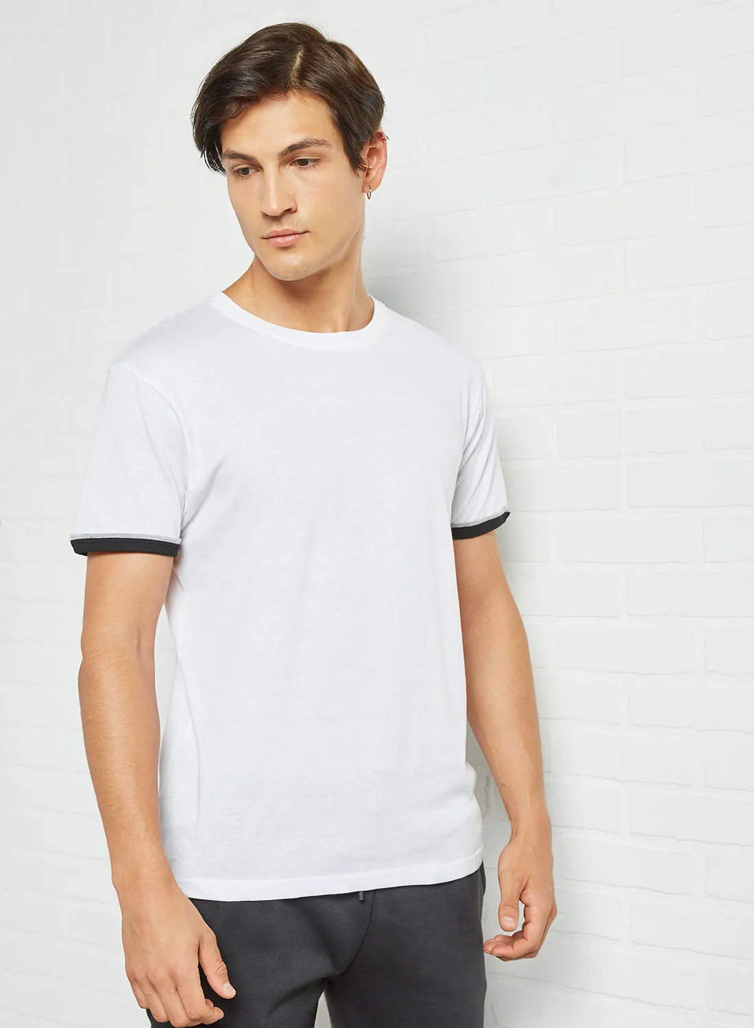 BRAVE SOUL Contrast Piping T-Shirt White