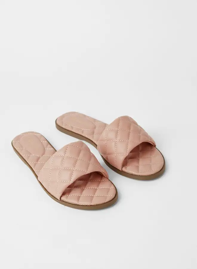 Geoomnii Ruse Quilting Effect Flat Sandals Pink