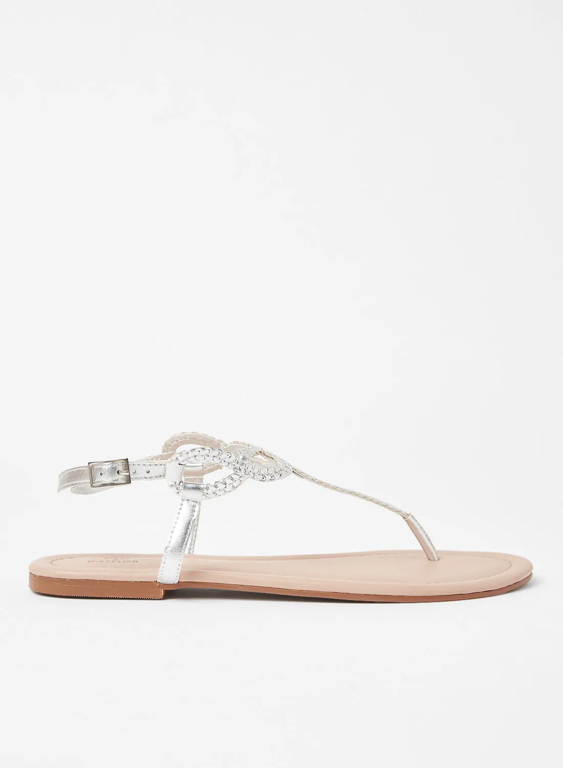 Sivvi x D'Atelier Woven Detail Flat Sandals Silver
