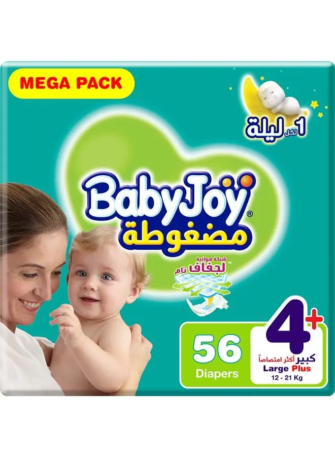 BabyJoy Compressed Diamond Pad, Size 4+ Large Plus, 12 to 21 kg, Mega Pack, 56 Diapers