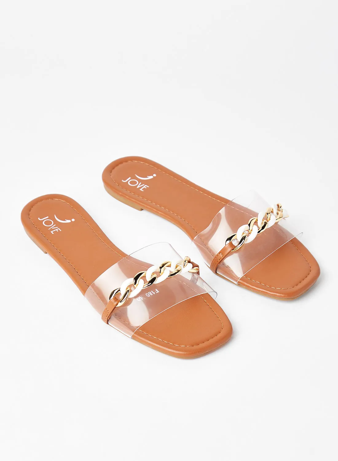 Jove Stylish Party Wear Flat Sandals Clear/Gold
