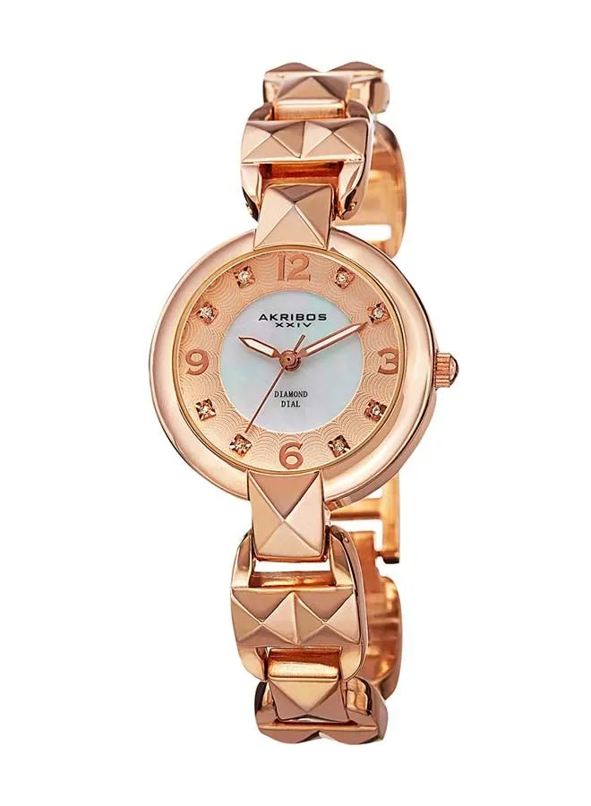 Akribos XXIV Rose Gold Flashed Alloy on Rose Gold Bracelet, White and Rose Dial with Rose Gold Tone Hands
