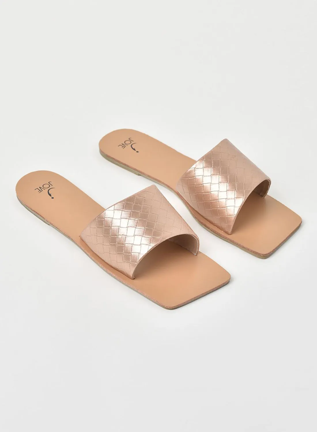 Jove Quilted Pattern Broad Strap Flat Sandals Rose Gold