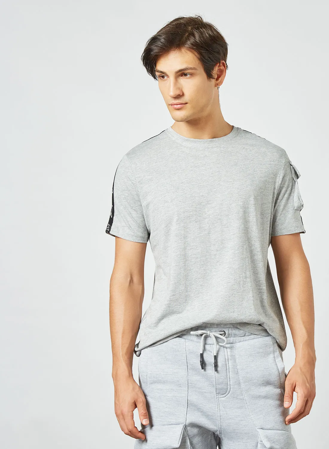 BRAVE SOUL Utility Pocket Sleeve T-Shirt Light Grey