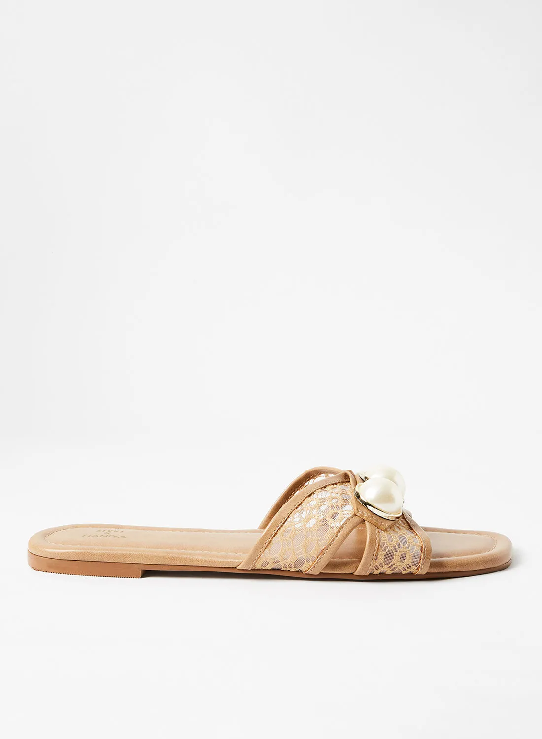 SIVVI for HANIYA Lace Detail Flat Sandals Brown