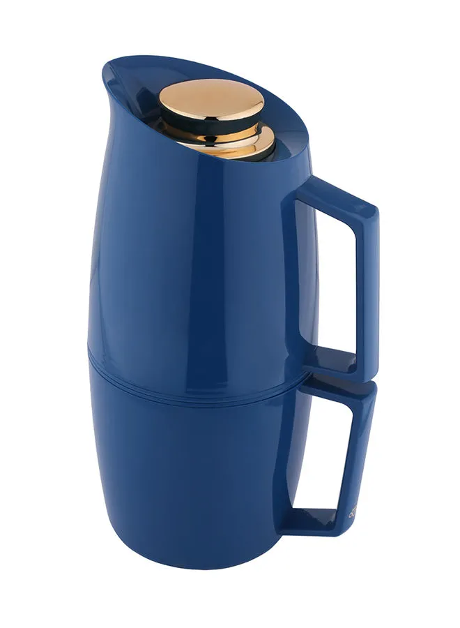 Alsaif Deva 2-In-1 Coffee And Tea Thermos Vacuum Flask Dark Blue/Gold 1Liters