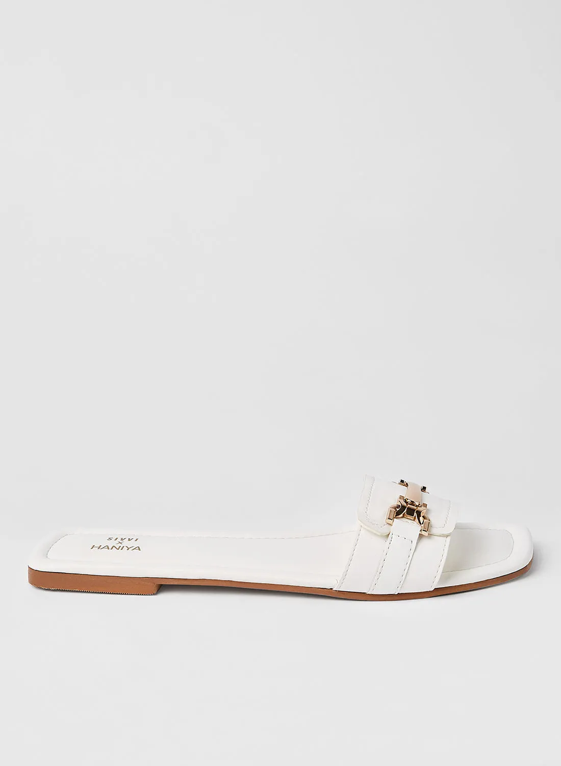 SIVVI for HANIYA Chain Slip On Flat Sandals White