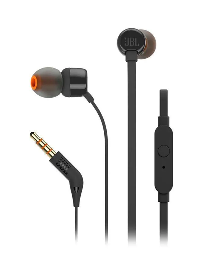 JBL Tune 110 Wired In-Ear Headphones - Deep Pure Bass - 1-Button Remote - Tangle Free Cable - Ultra Comfort Fit Black