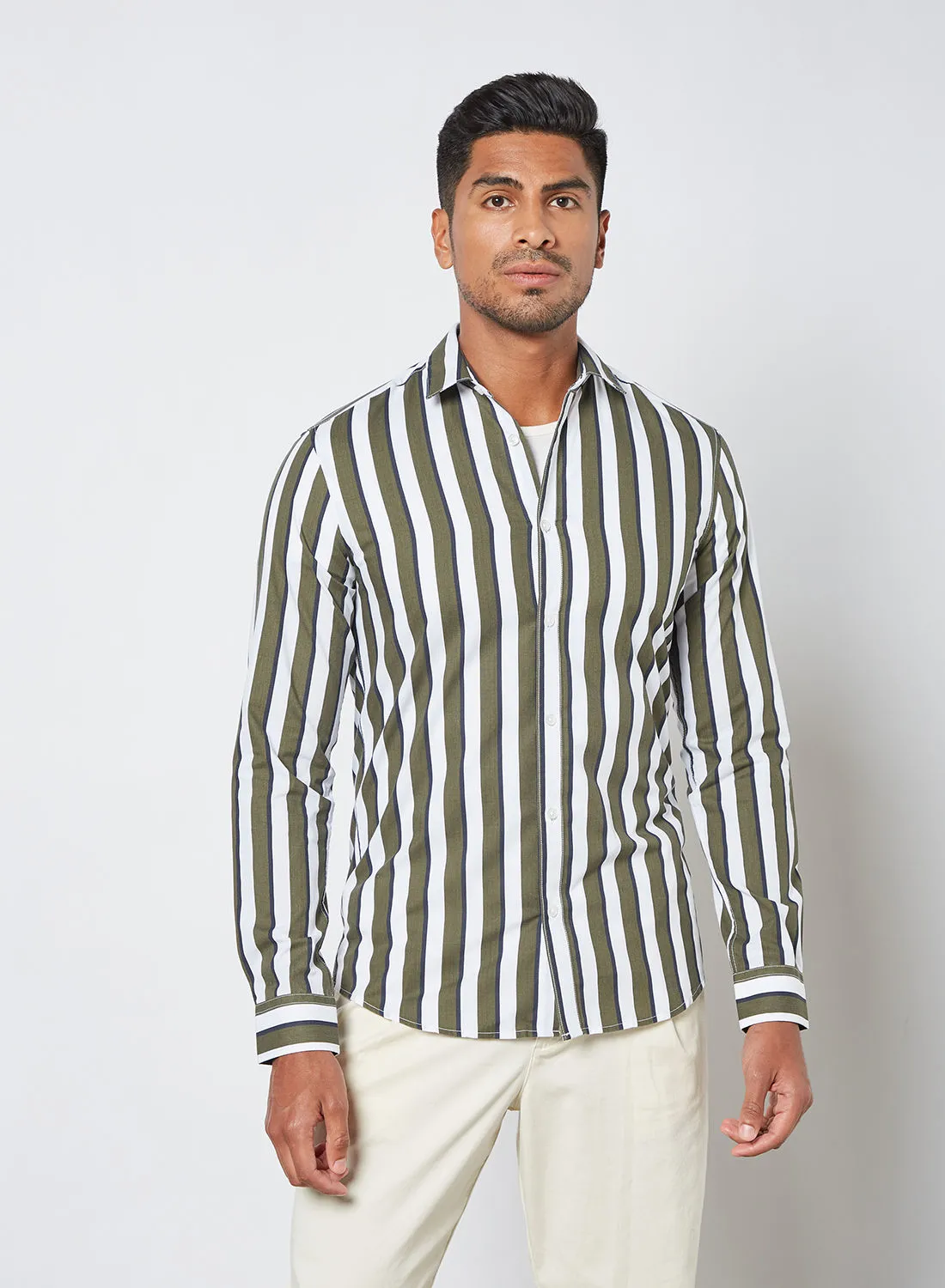 ONLY & SONS Striped Poplin Shirt Olive