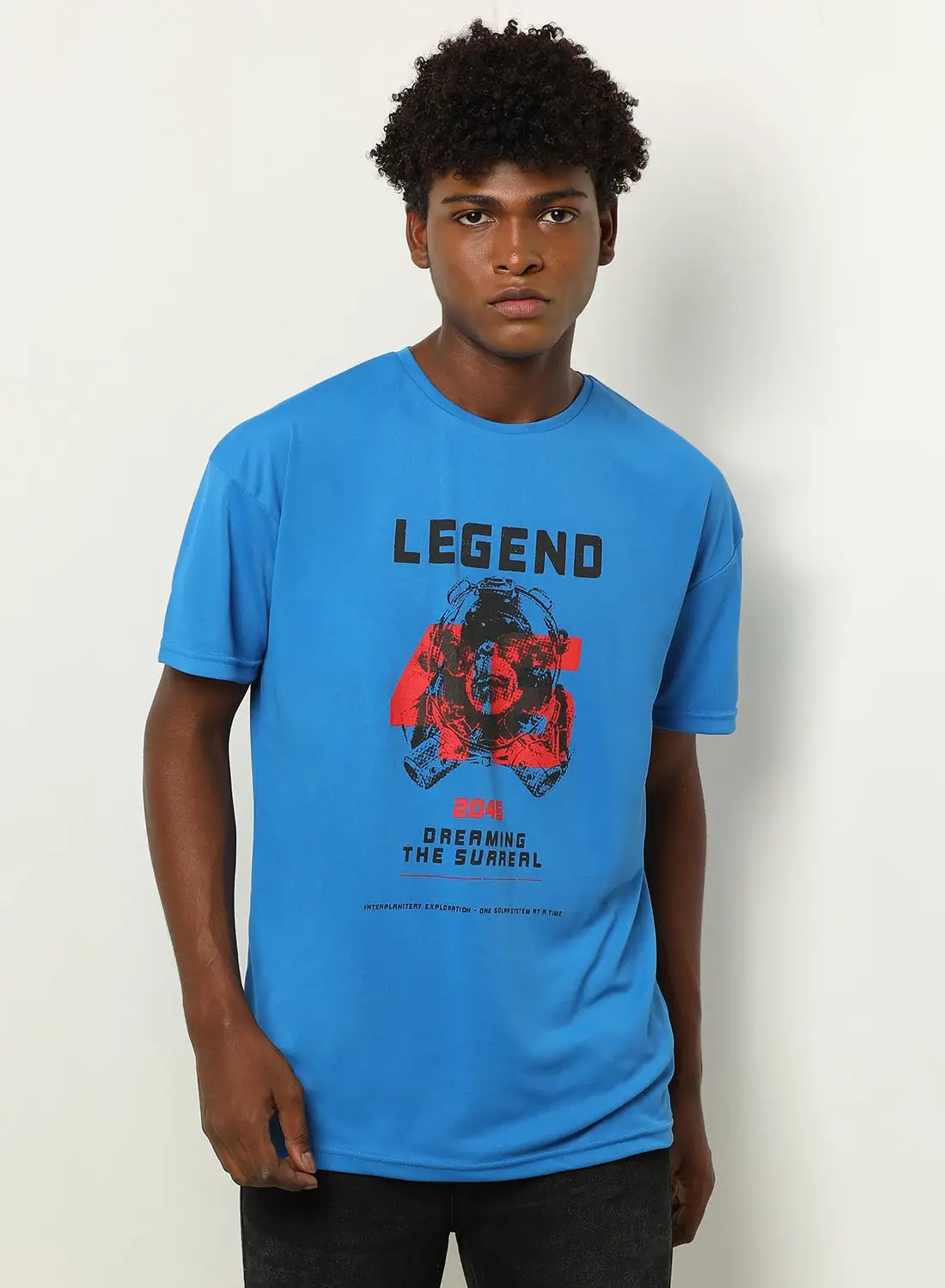 ABOF Graphic Printed Regular Fit Crew Neck T-Shirt Blue