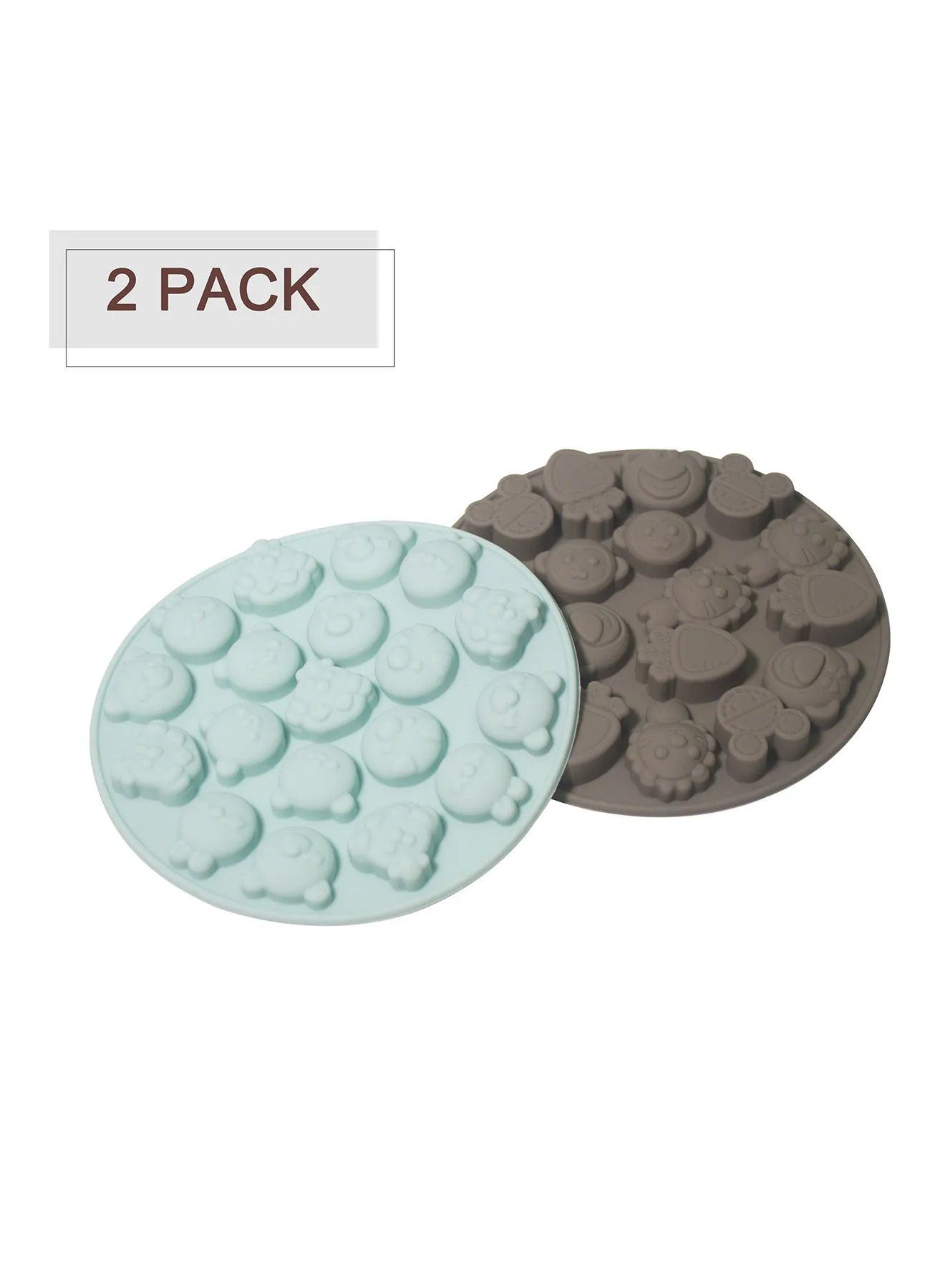 Amal 2 Trays Chocolate Molds - Animal Faces Shape - Silicone Molds - Cake Mold - Silicon Chocolate Molds - Blue/Grey