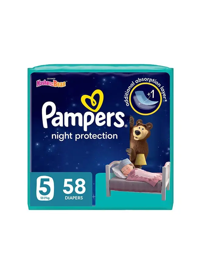 Pampers Baby-Dry Night Diapers Additional Absorption Layer For Overnight Leakage Protection, Size 5, 12-17kg, 58 Diaper Count