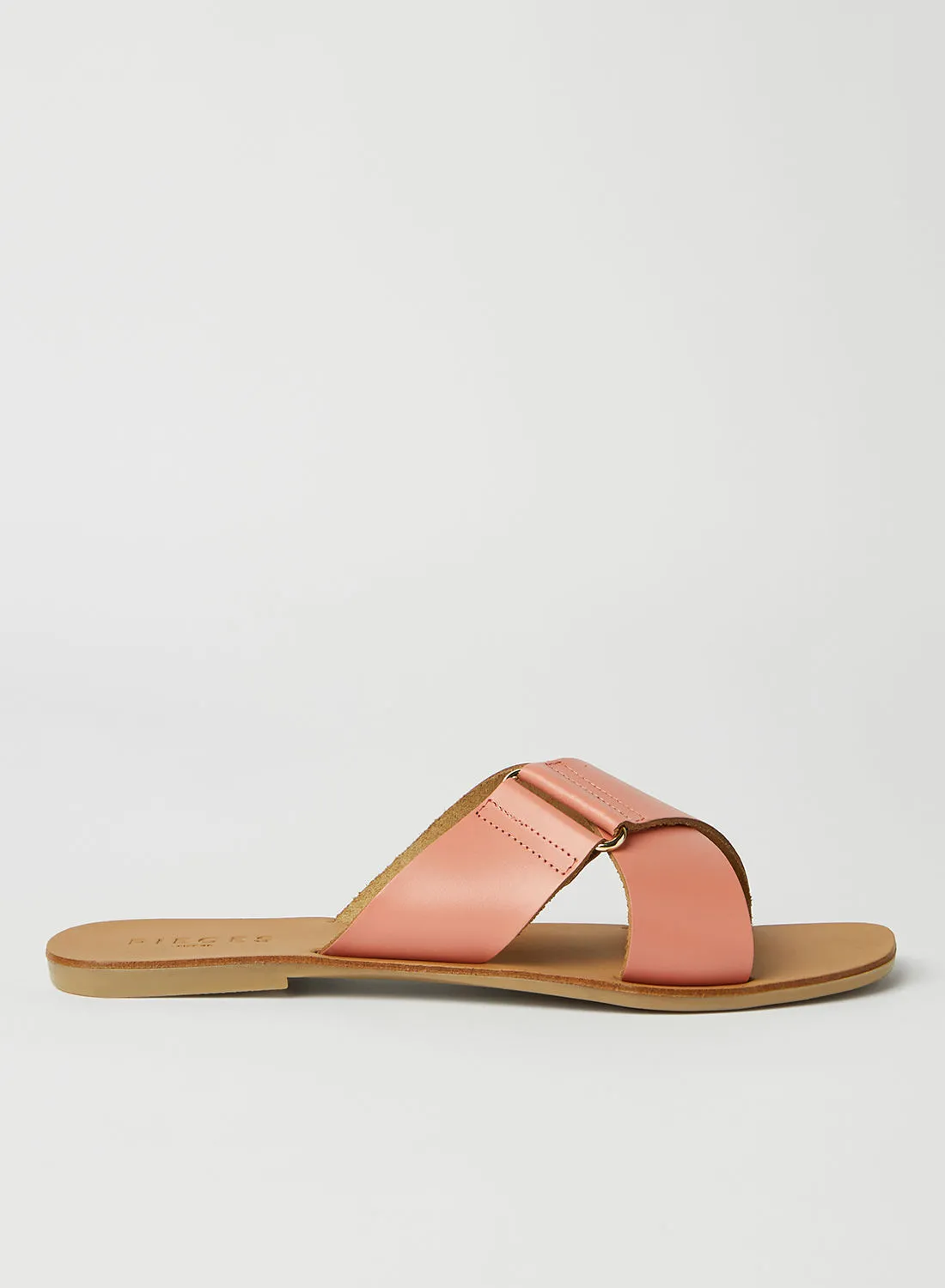PIECES Cross Strap Leather Sandals Coral