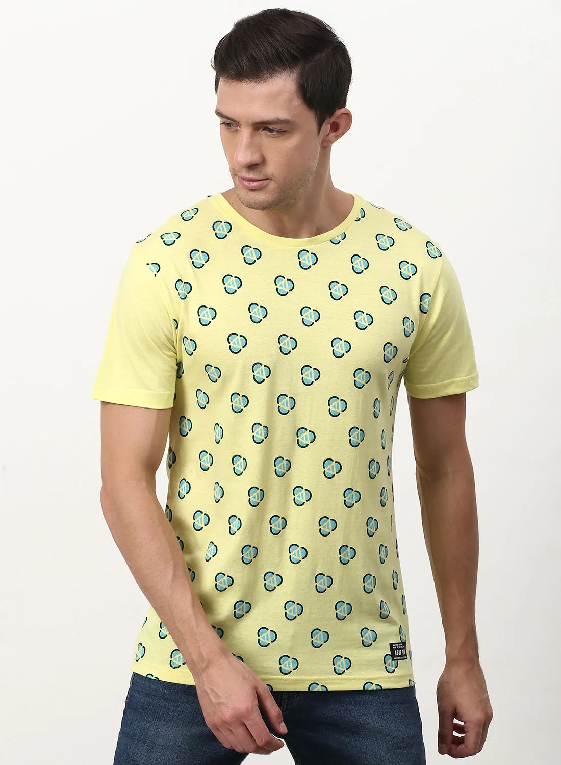 ABOF Front Graphic Printed Regular Fit Crew Neck T-Shirt Yellow