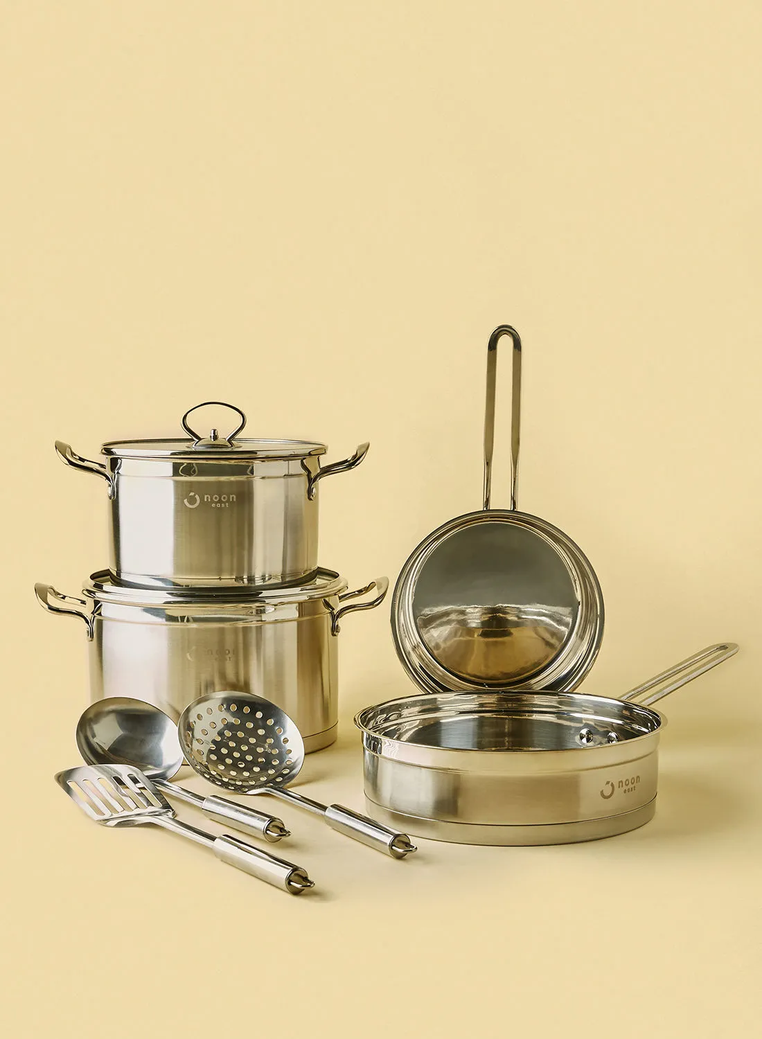 Noon East 9-Piece Stainless Steel Cookware Set Silver