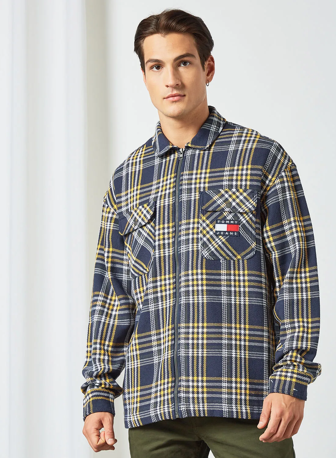 TOMMY JEANS Oversized Checked Shirt Navy