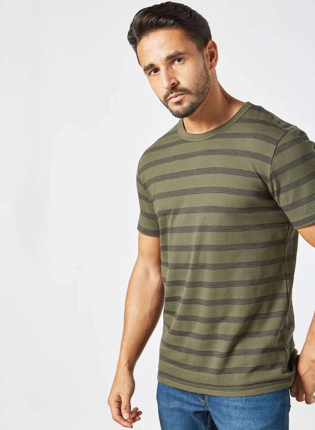 JACK & JONES Stripe Print T-Shirt Green