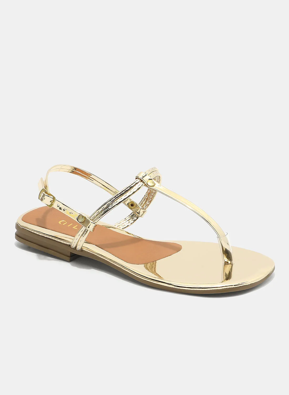 Aila Casual Plain Flat Sandals Gold