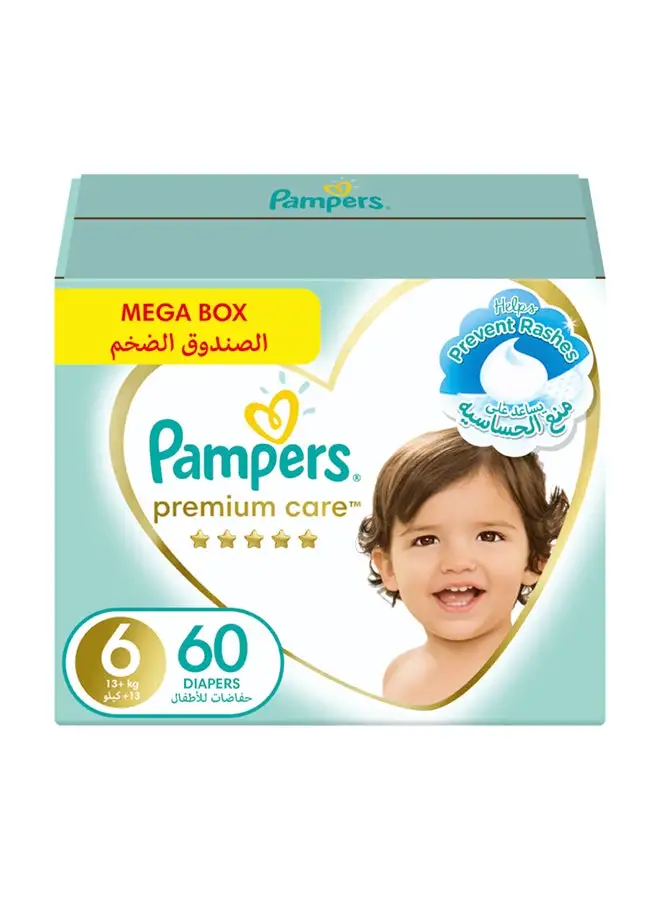 Pampers Premium Care Taped Diapers Size 6 Mega Box 60 Count