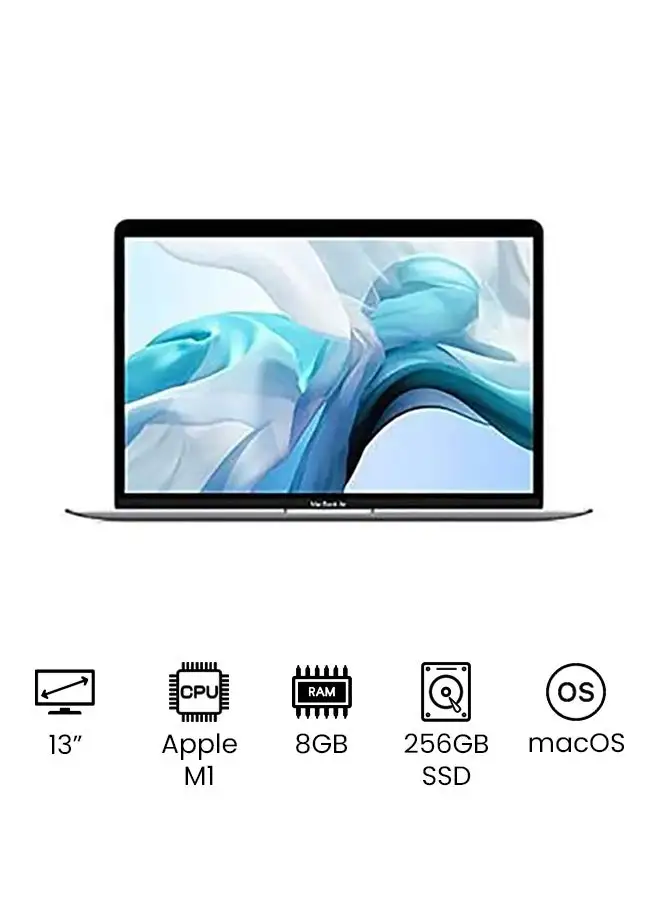 Apple MacBook Air With 13-Inch Display, Apple M1 Chip With 8-Core Processor and 7-Core Graphics /8GB RAM/256GB SSD/Integrated Graphics/Mac OS/English-Arabic Keyboard English/Arabic Silver