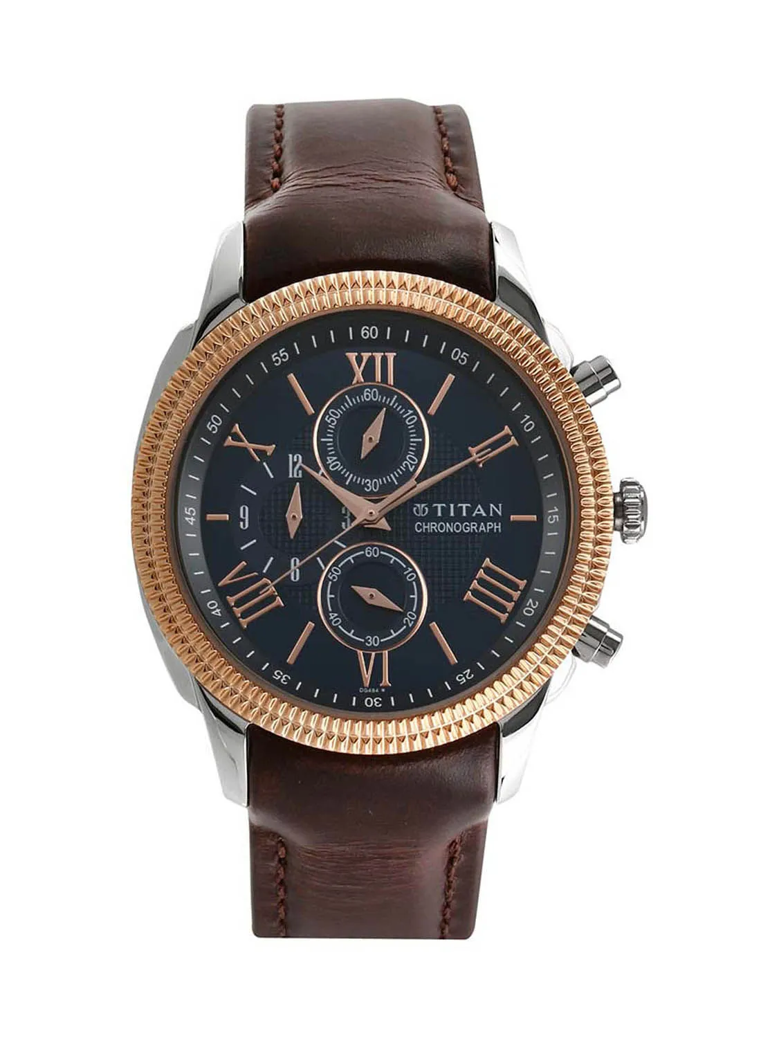 TITAN Men's Classique Blue Dial Chronograph Water Resistant Watch 1489KL04
