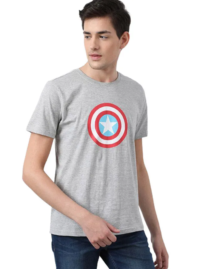 DRIP Captain America Printed Regular Fit Crew Neck T-Shirt Very Light Grey