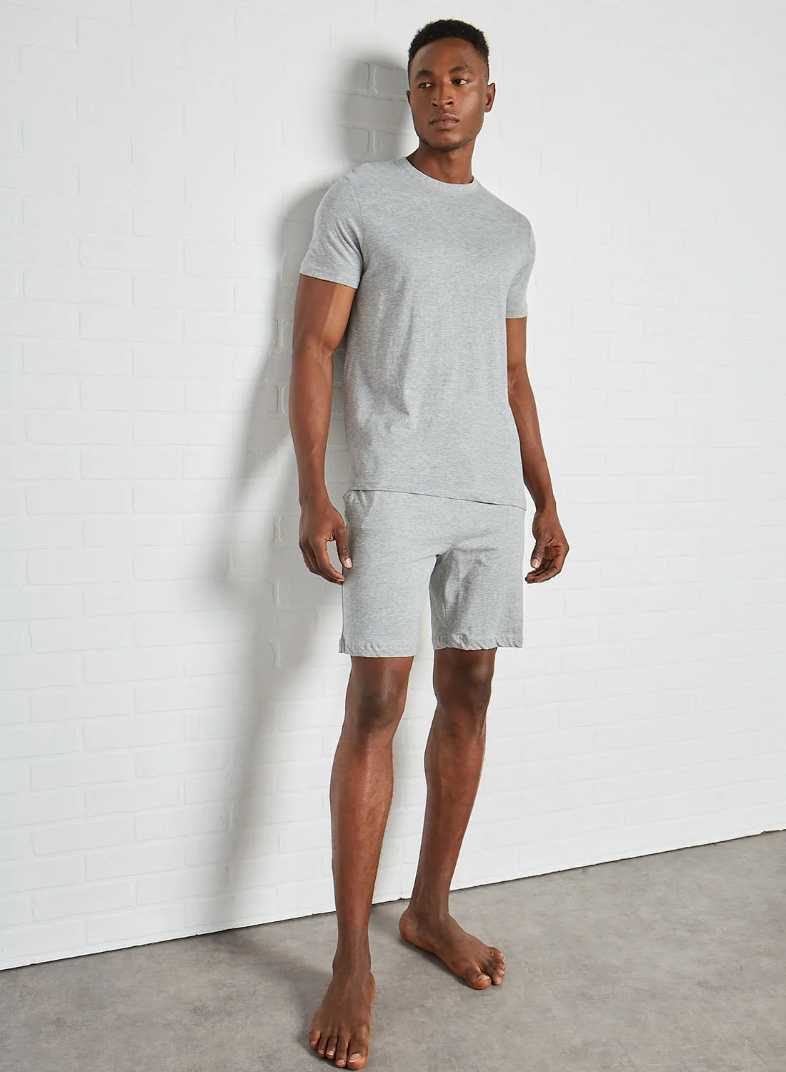 BRAVE SOUL Solid Co-Ord Shorts Set Light Grey Marl