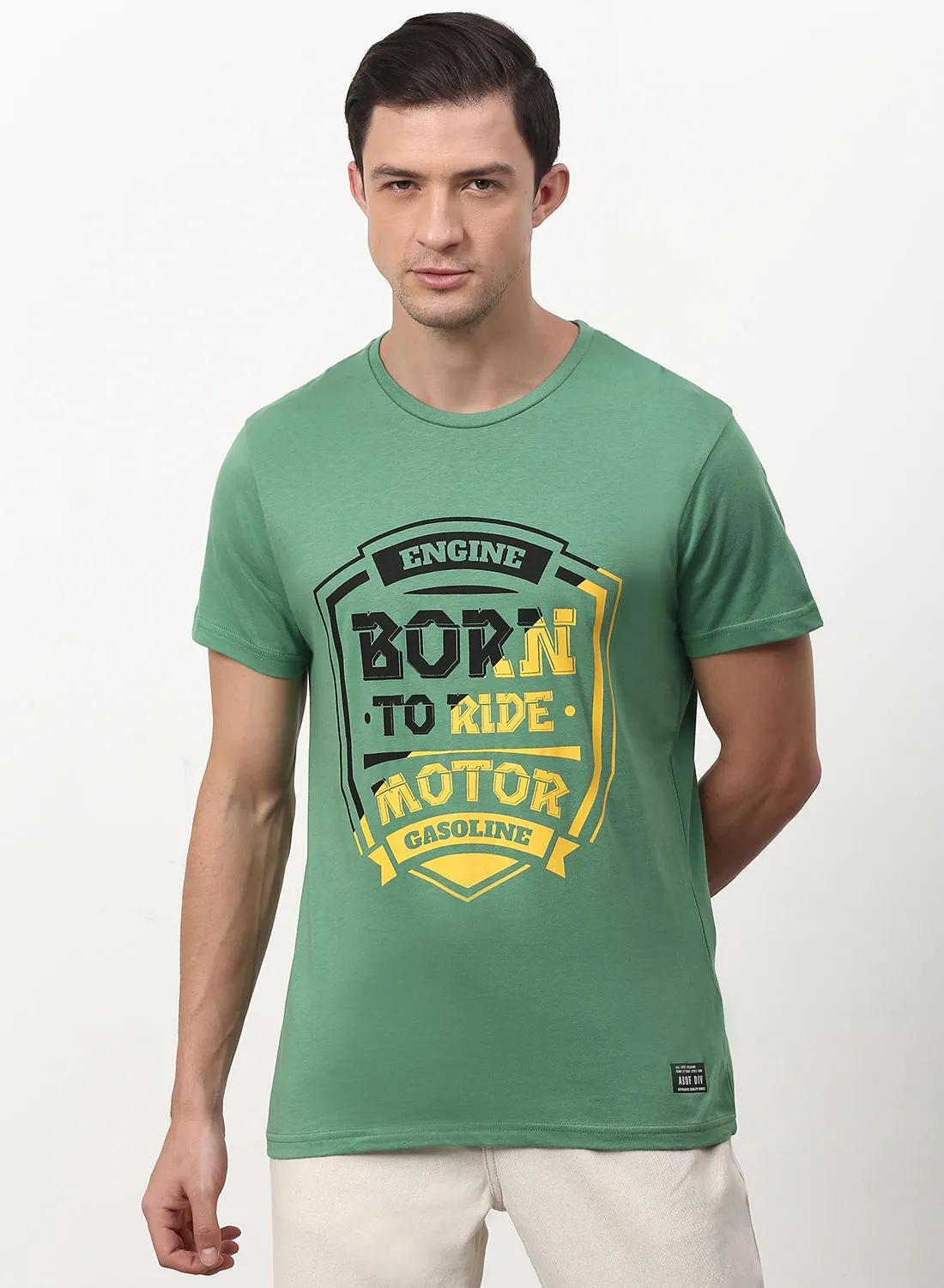 ABOF Bron To Ride Motor Printed Crew Neck T-Shirt Dark Fern Green