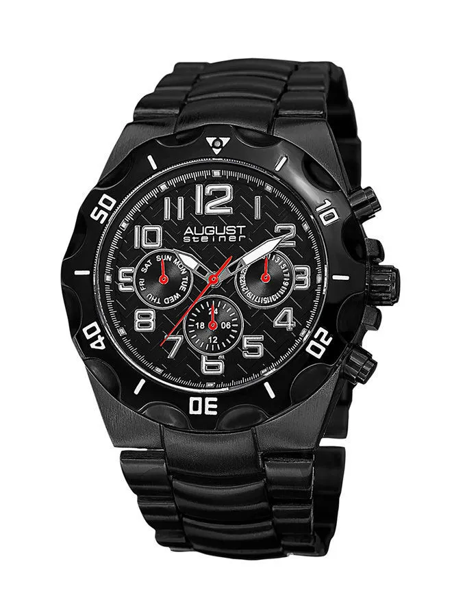 August Steiner Black Ion Plated Alloy on Black Bracelet, Black Dial with Silver Tone Hands