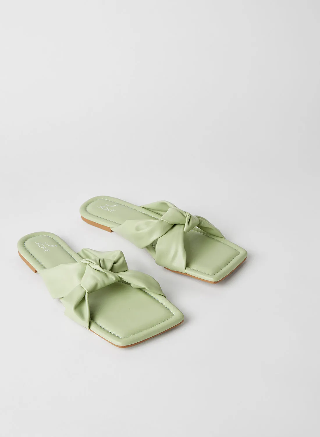 Jove Knot Detail Slip-On Flat Sandals Green